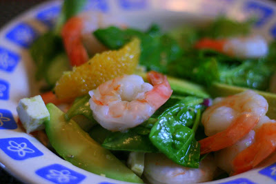 Petite salade aux crevettes, épinards et orange - Cinq Fourchettes