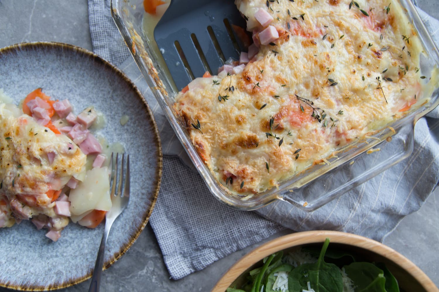 gratin jambon pomme de terre carotte recette fromage Cinq Fourchettes