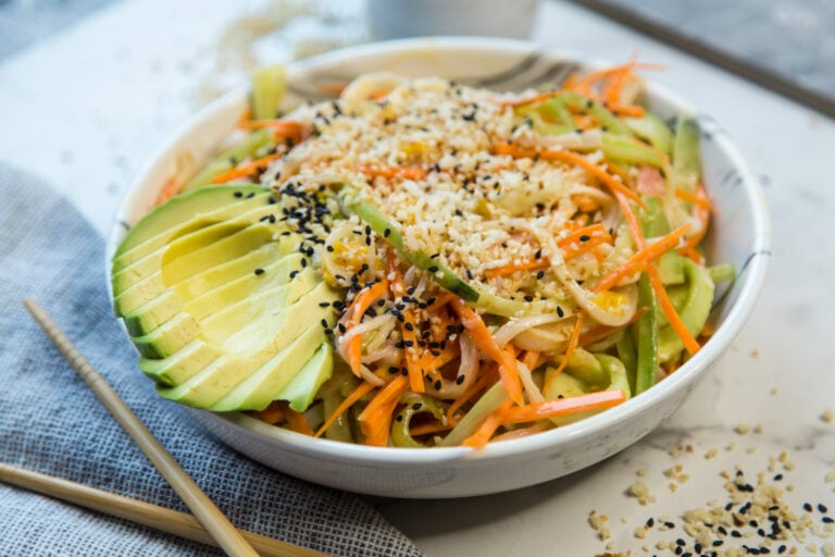 salade kani avocat goberge concombre carotte recette Cinq Fourchettes santé