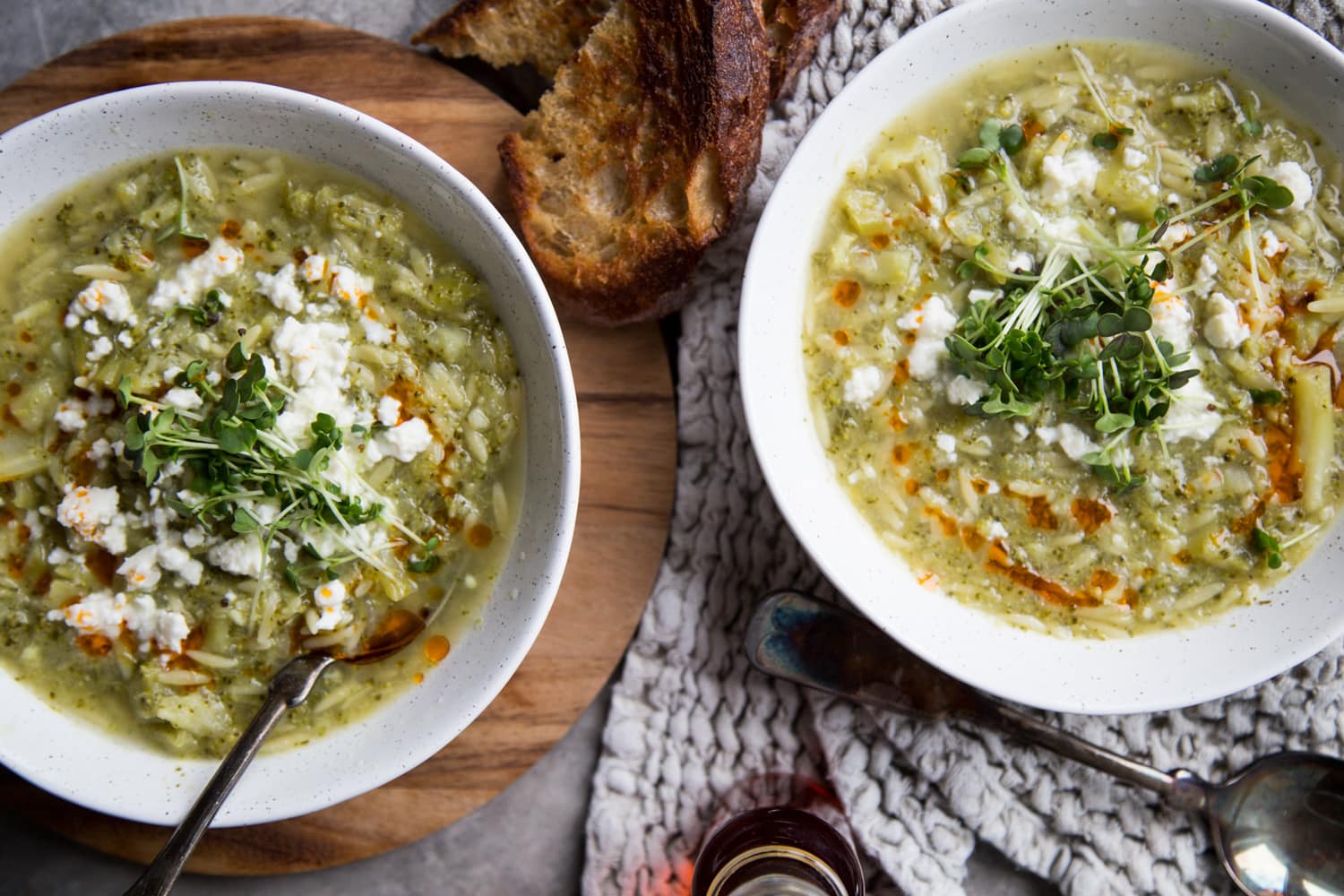 soupe au brocoli feta orzo Cinq Fourchettes