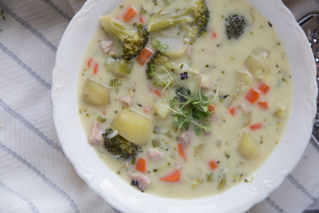 soupe jambon pomme de terre patate carotte brocoli recette Cinq Fourchettes