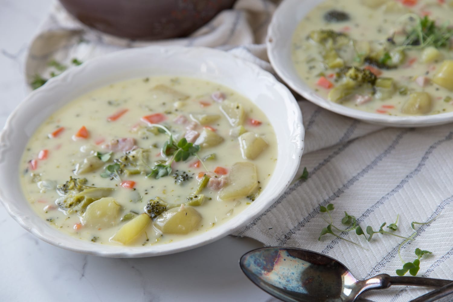 soupe jambon pomme de terre patate carotte brocoli recette Cinq Fourchettes
