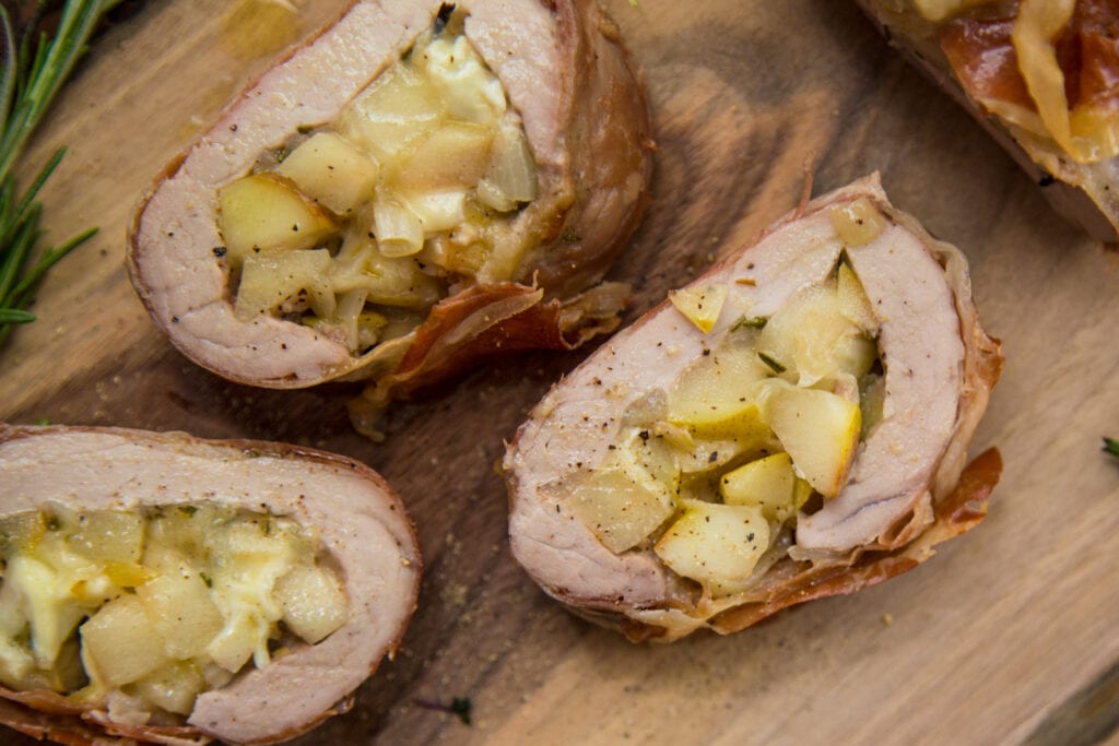 filet de porc poire brie prosciutto recette Cinq Fourchettes