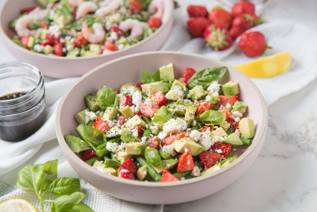 salade fraises avocat asperge crevette salad strawberry asparagus shrimp avocado Cinq Fourchettes recipe recette