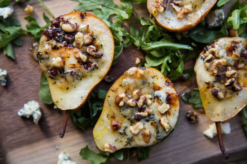 poires au bleu blue cheese pear miel honey nuts noix Cinq Fourchettes recette recipe
