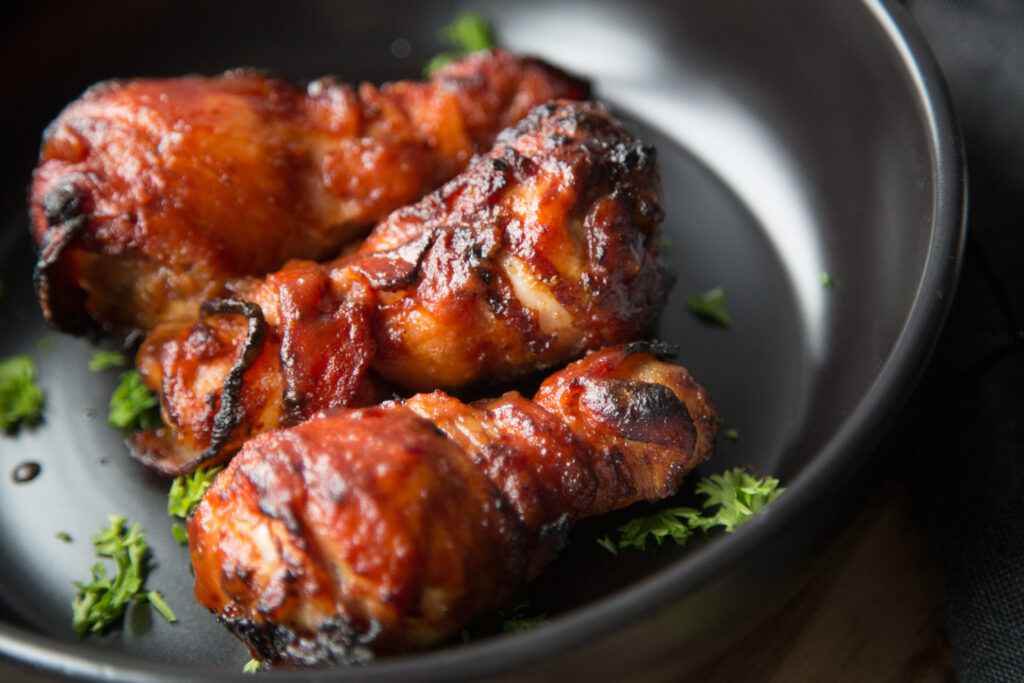pilon de poulet bbq bacon chicken drumstick airfryer four oven recette recipe Cinq Fourchettes