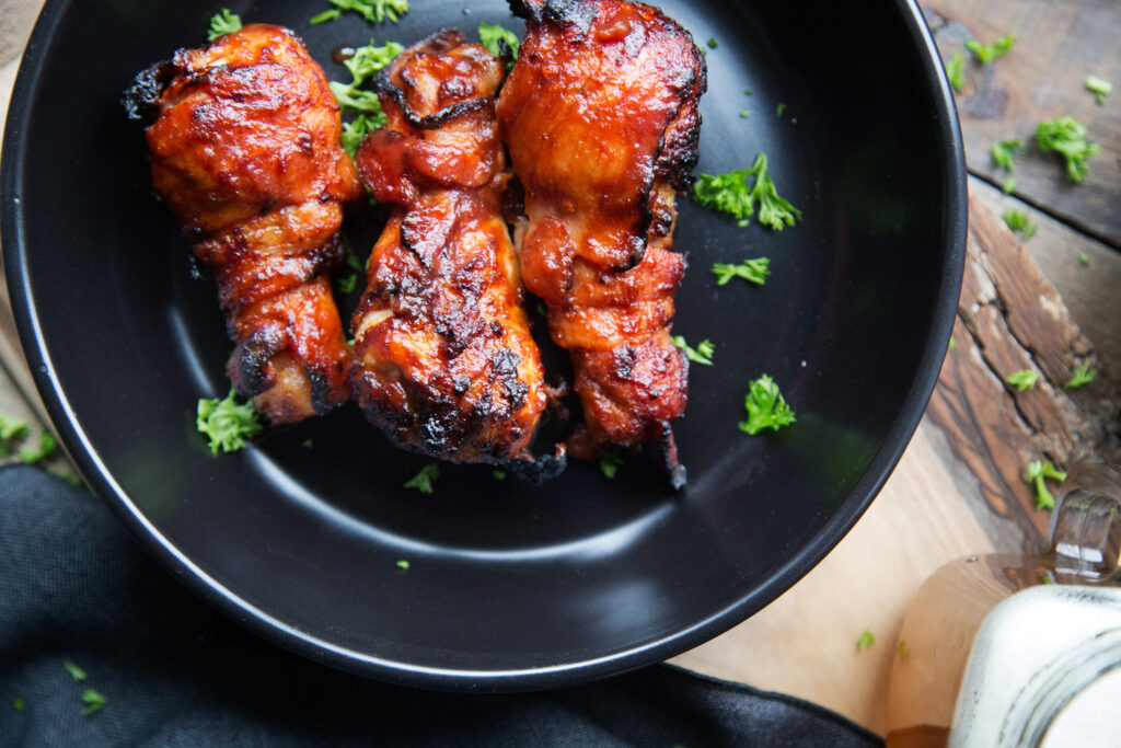 pilon de poulet bbq bacon chicken drumstick airfryer four oven recette recipe Cinq Fourchettes